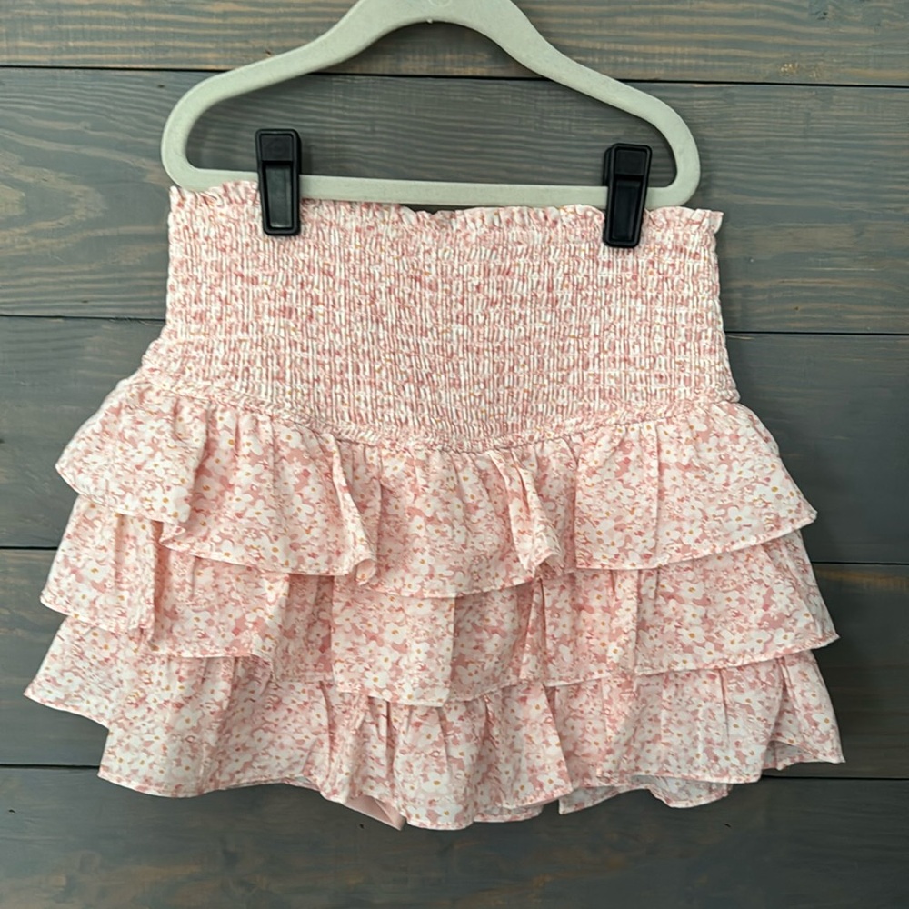 Cotton Candy LA Floral Smocked Mini Skirt
